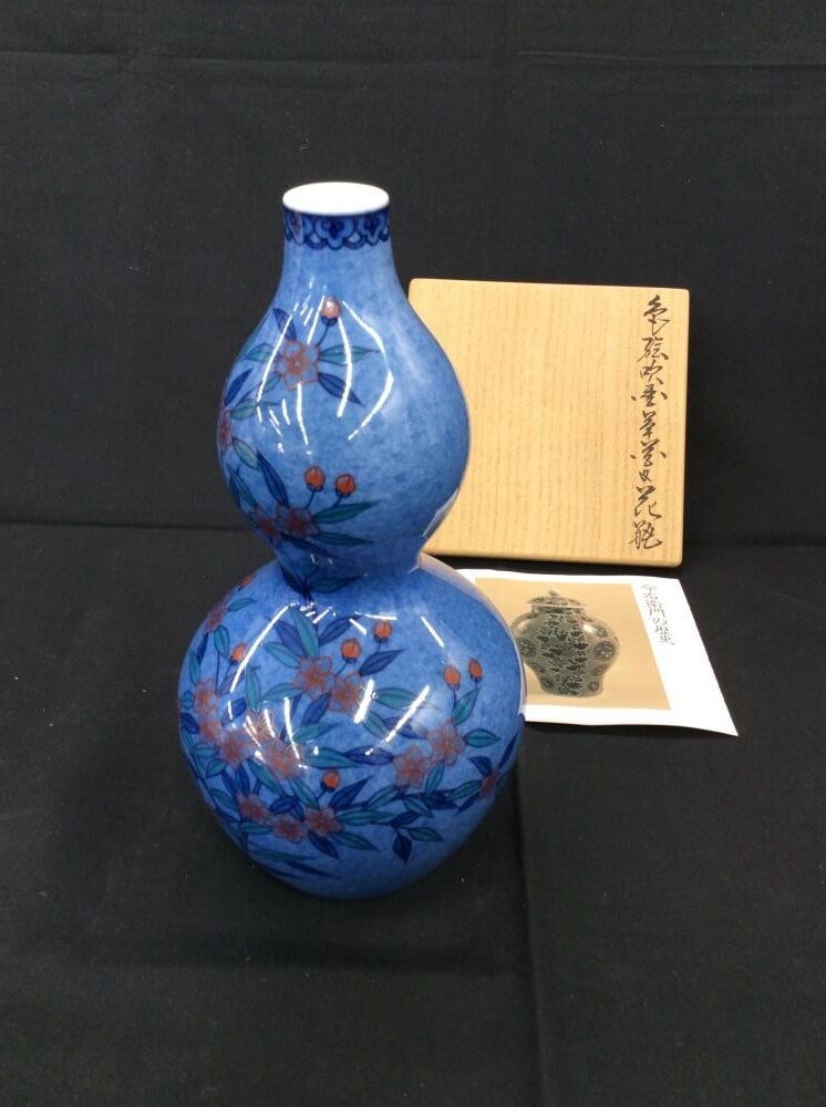 色絵吹墨草花文/花瓶/高さ21cm